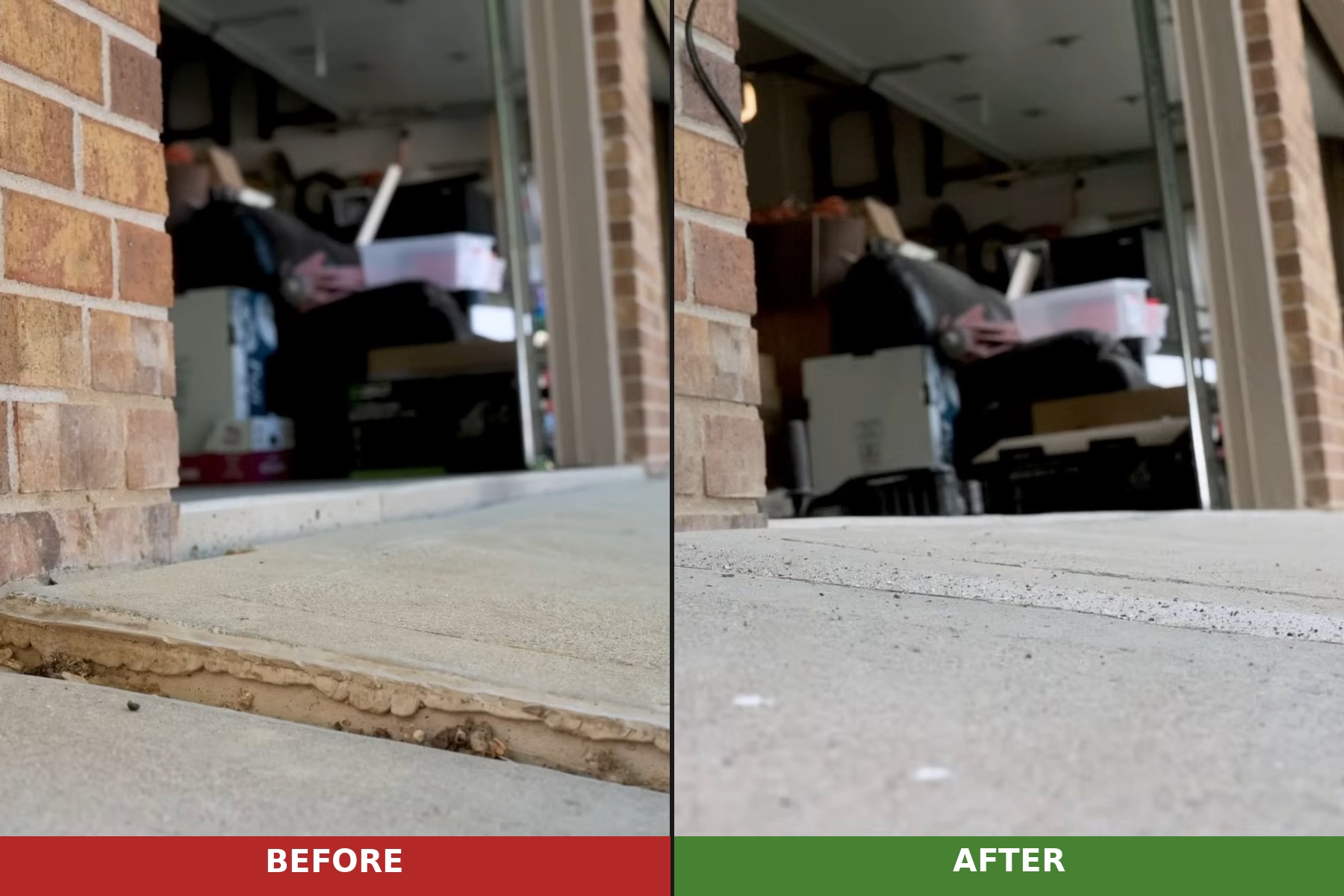 Concrete driveway before and after repair and leveling